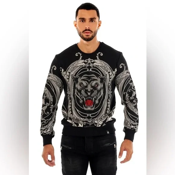 GEORGE V PARIS  Men's White and Black Panther Sweater VINTAGE - Picture 12 of 12